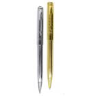 Ручка металлическая: с поворотным механизмом, серебристый и золотой корпус, рифлёный, цвет чернил - синий.
