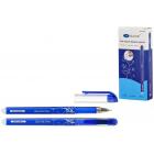 Ручка со стираемыми чернилами гелевая: синий корпус с серебристым рисунком, толщина пишущего наконечника-0,5 mm. цвет чернил-синий.