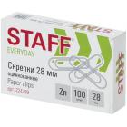 Скрепки STAFF, 28 мм, оцинкованные, 100 шт., в картонной коробке, Россия, 224799