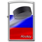 Зажигалка ZIPPO Российский хоккей, с покрытием Brushed Chrome, латунь/сталь, серебристая, 36x12x56мм